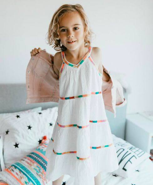 Kids chambray pom-pom trim shorts on child