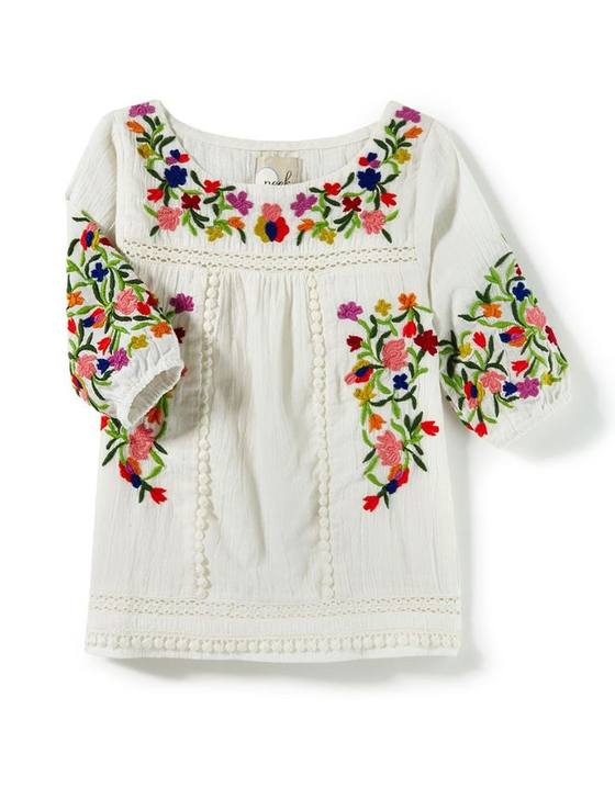Peek Emma embroidered tunic in white with multicolour floral embroidery
