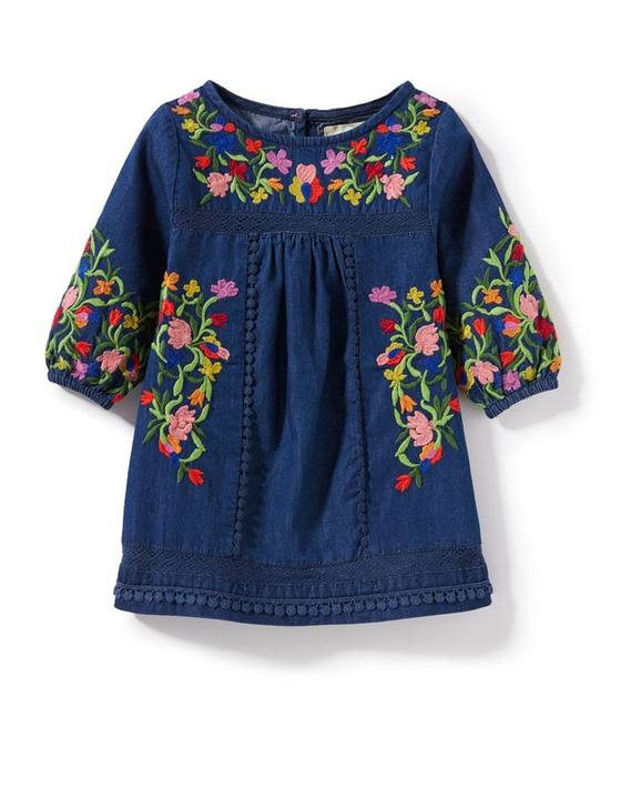 Peek Baby Marin floral-embroidered denim dress