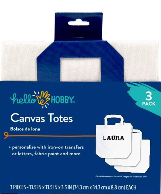 Hello Hobby canvas totes 3-pack, natural cotton